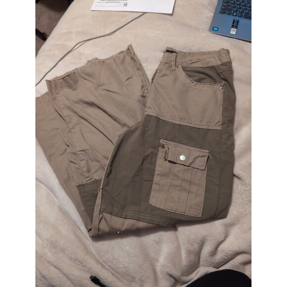 Green and tan patch work flare pants size large - Picture 1 of 6